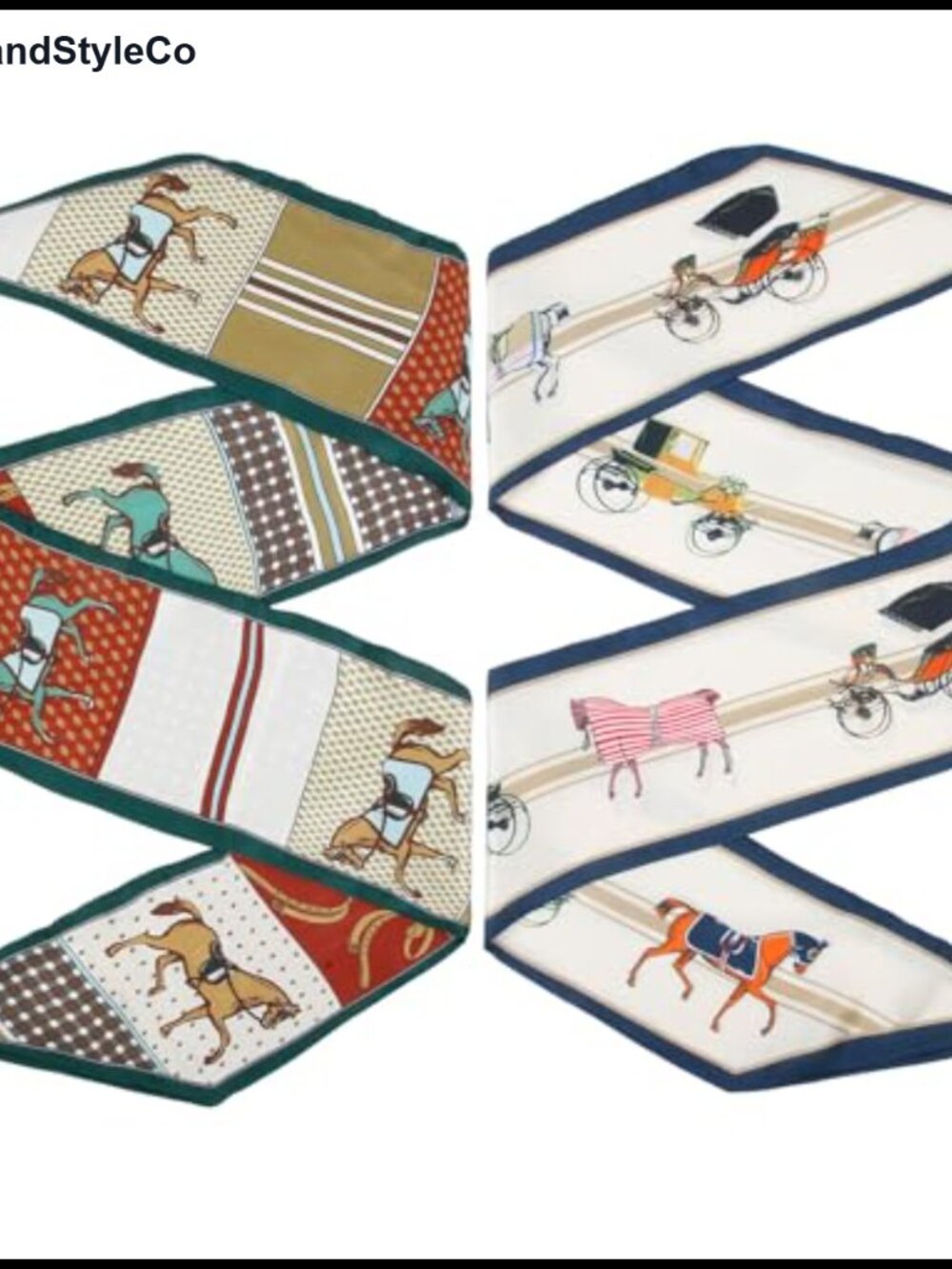Satin Silk-Feeling Scarf 2-Pack 59" Equestrian Print Hair Neck Purse Wrap